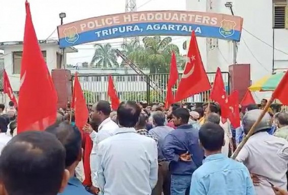 Tripura Municipal Poll : CPI-M protested against Police’s inactive role amid brutal attacks on Opposition